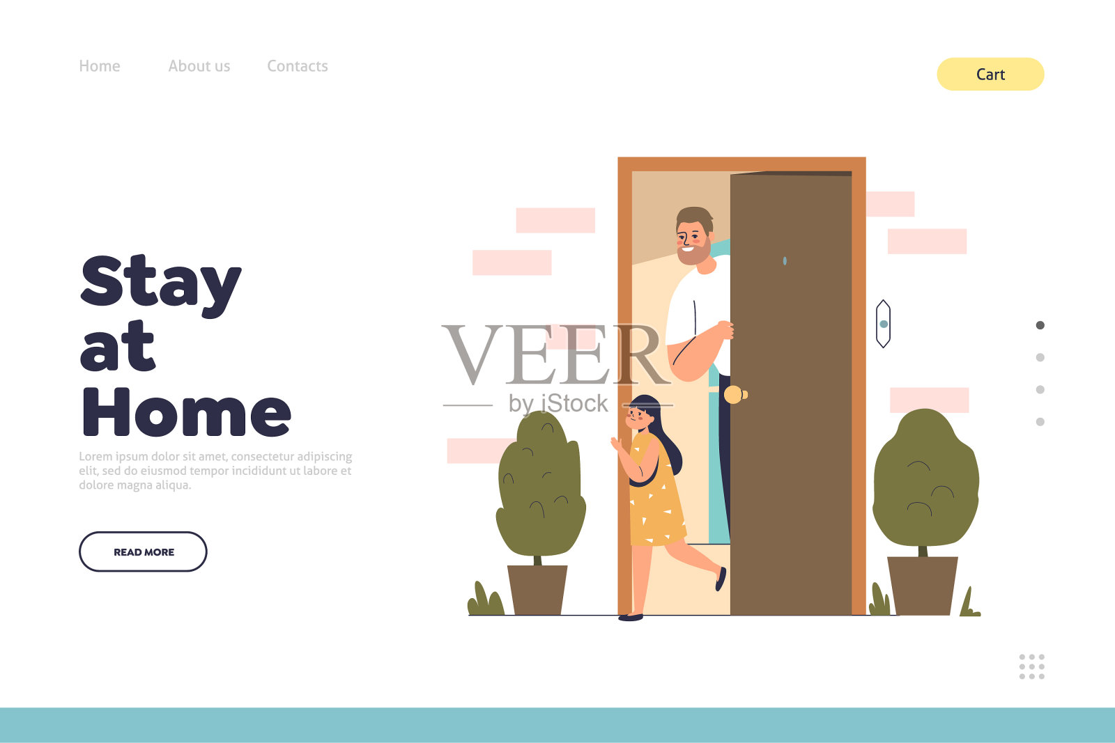 留在家里的概念登陆页与父亲插画图片素材