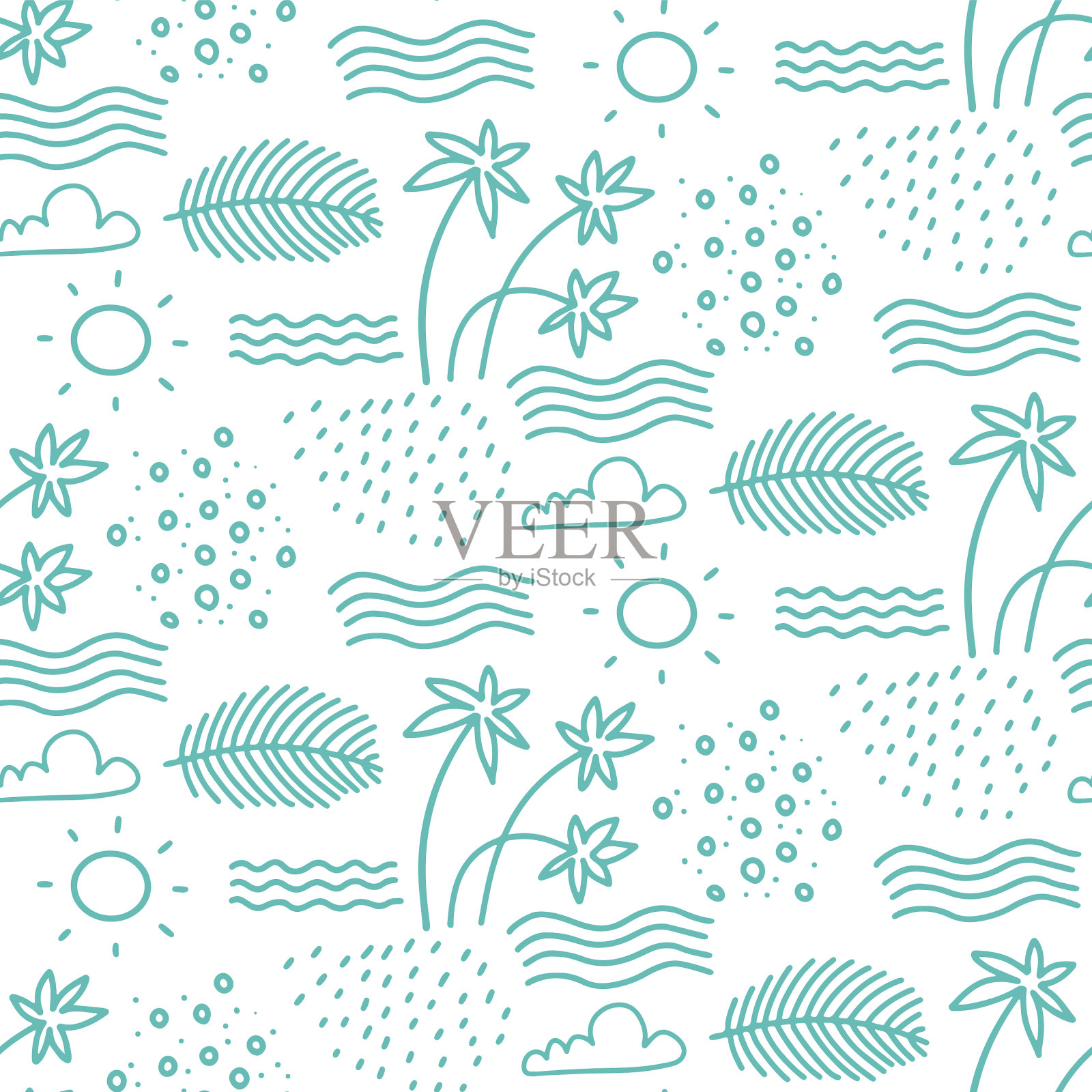 线性单色无缝夏季图案插画图片素材