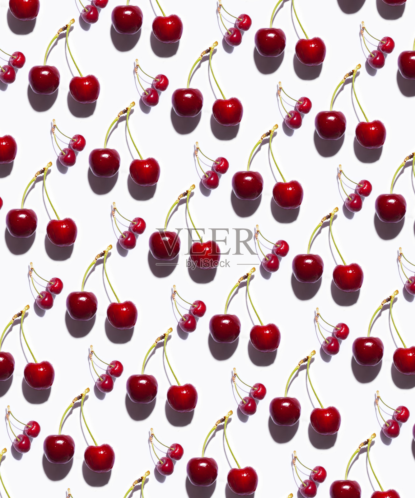 图案无缝樱桃与白色背景照片摄影图片