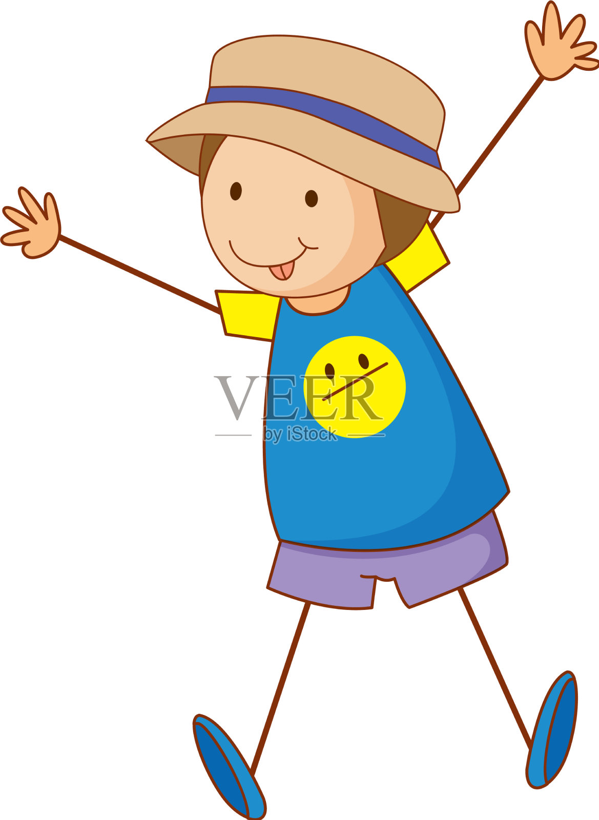 可爱的男孩卡通人物在手绘涂鸦设计元素图片