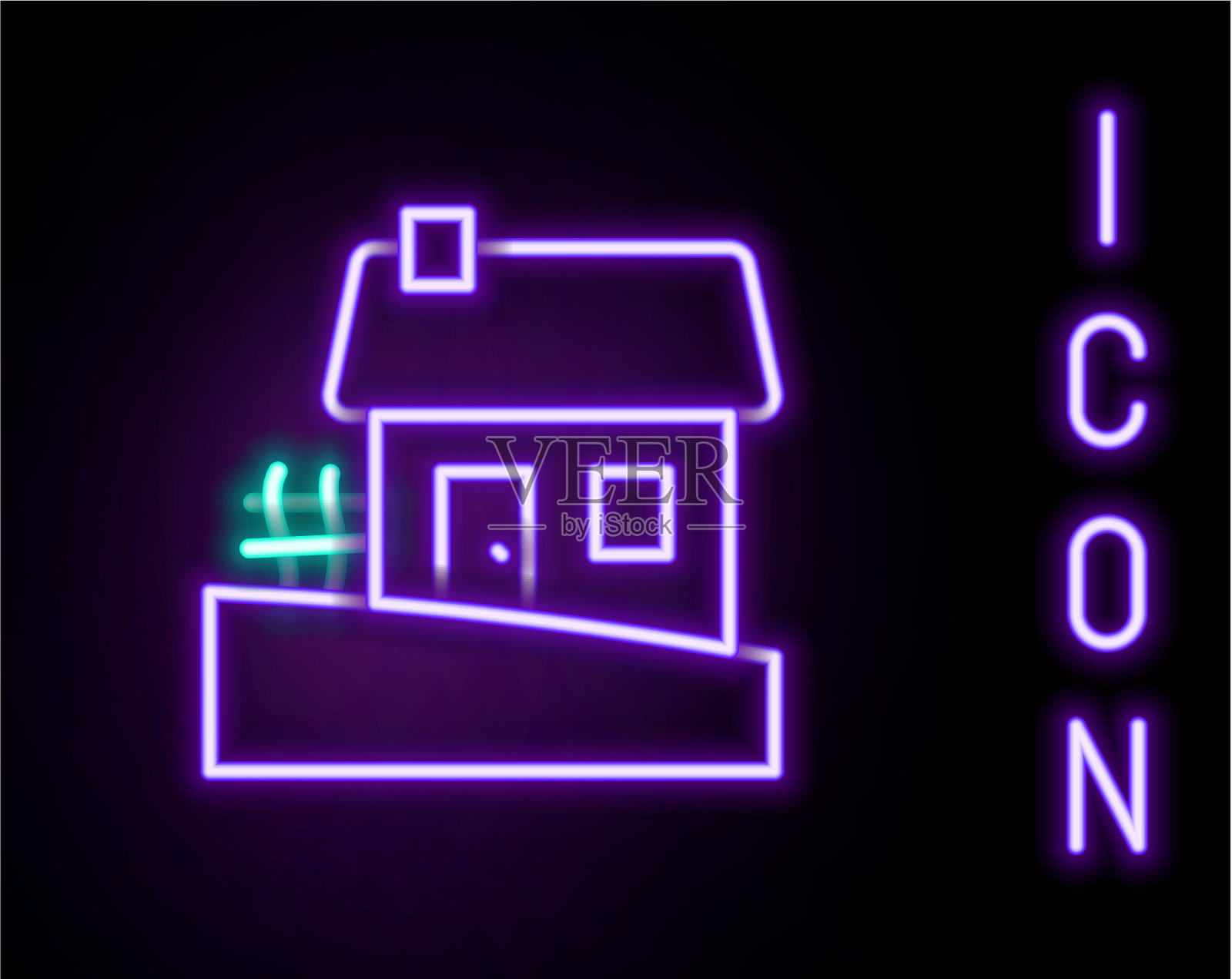 发光的霓虹灯线老乌克兰房屋小屋的图标插画图片素材