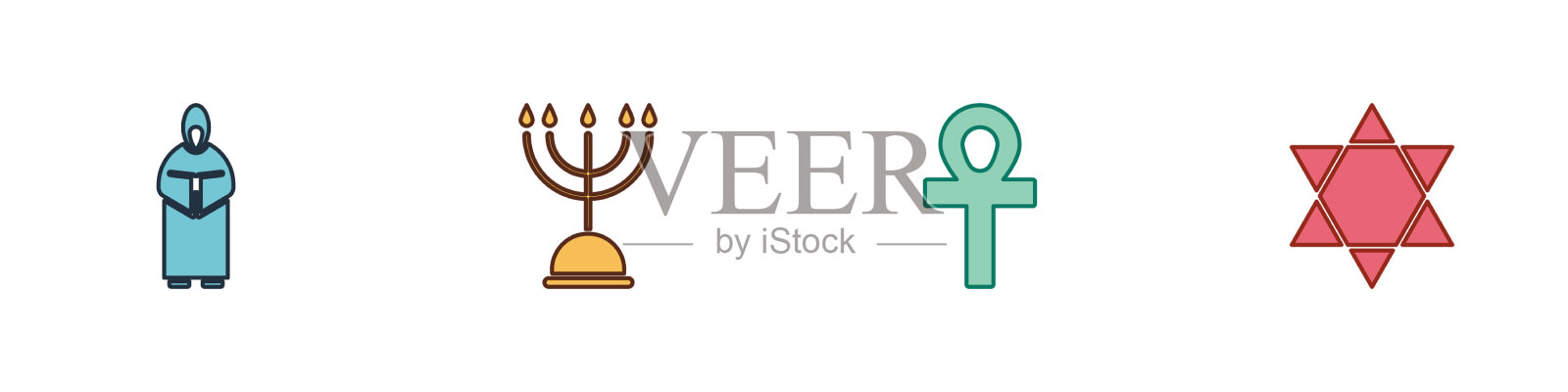 设和尚光明节的烛台十字十字章和星章图标素材