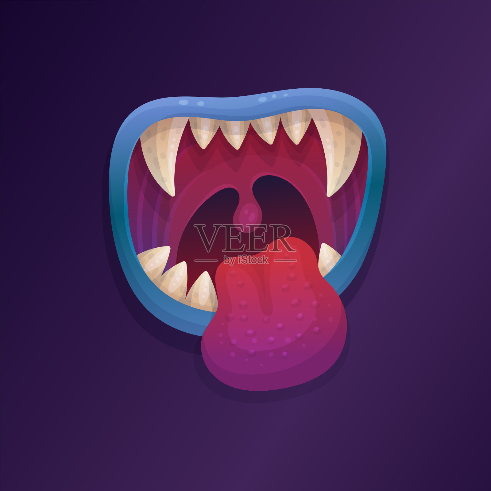 滑稽的怪物或动物牙齿明亮扁平的嘴巴插画图片素材