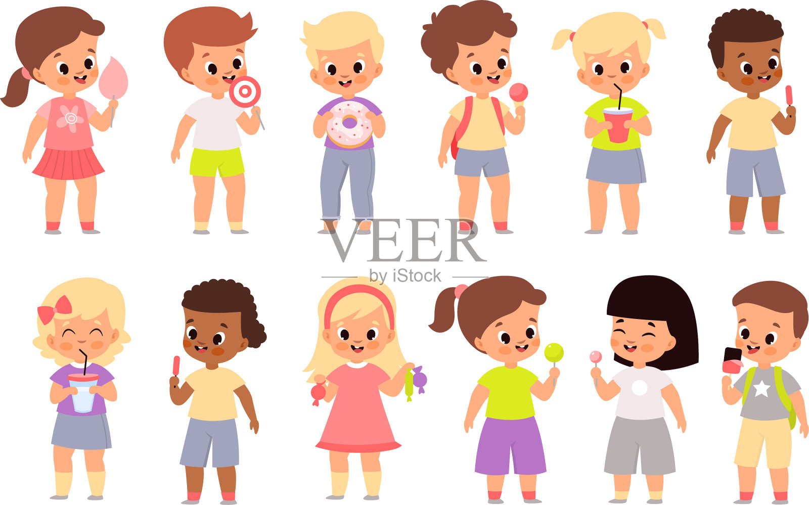 孩子吃甜食可爱的孩子跟插画图片素材