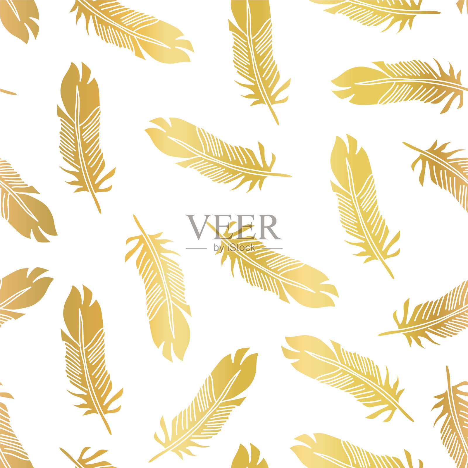 金色羽毛无缝图案重复插画图片素材