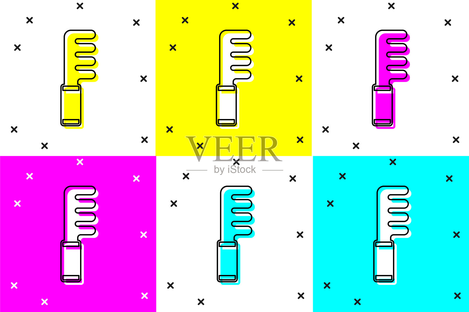 设置发刷图标隔离的颜色背景。梳理头发的迹象。理发师的象征。向量插画图片素材