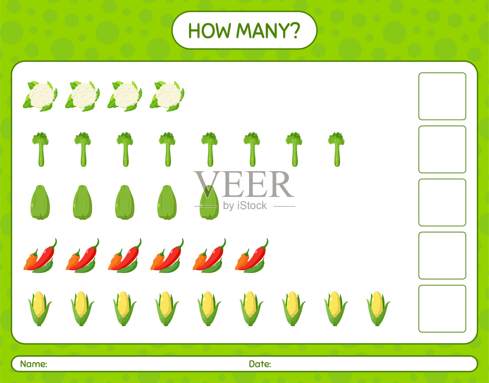 有多少数菜游戏。学龄前儿童的工作表，儿童活动表，可打印的工作表插画图片素材