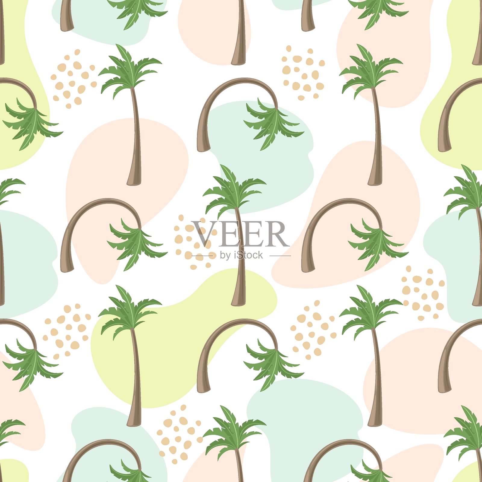 抽象的棕榈树无缝图案。夏日背景与点和彩虹。矢量插图。插画图片素材