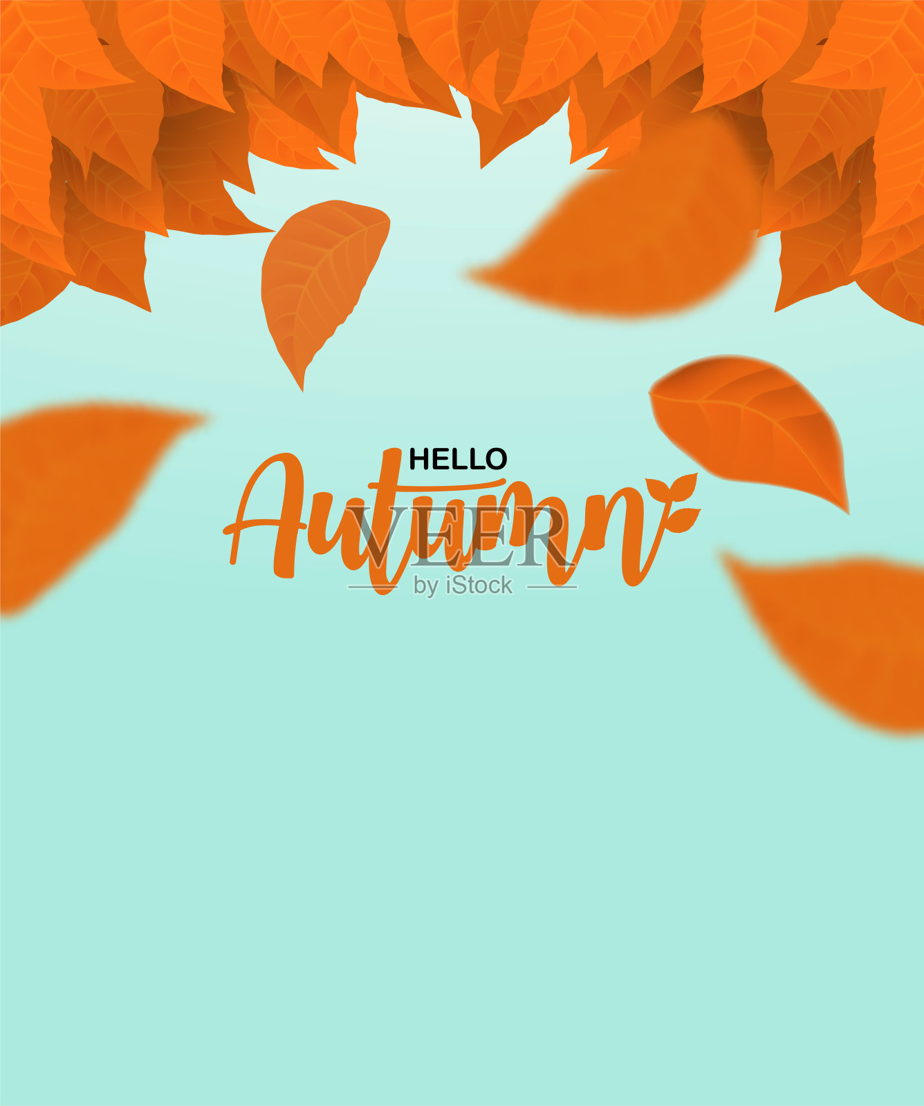 你好,秋天背景。设计与秋叶薄荷绿色的背景。向量。插画图片素材