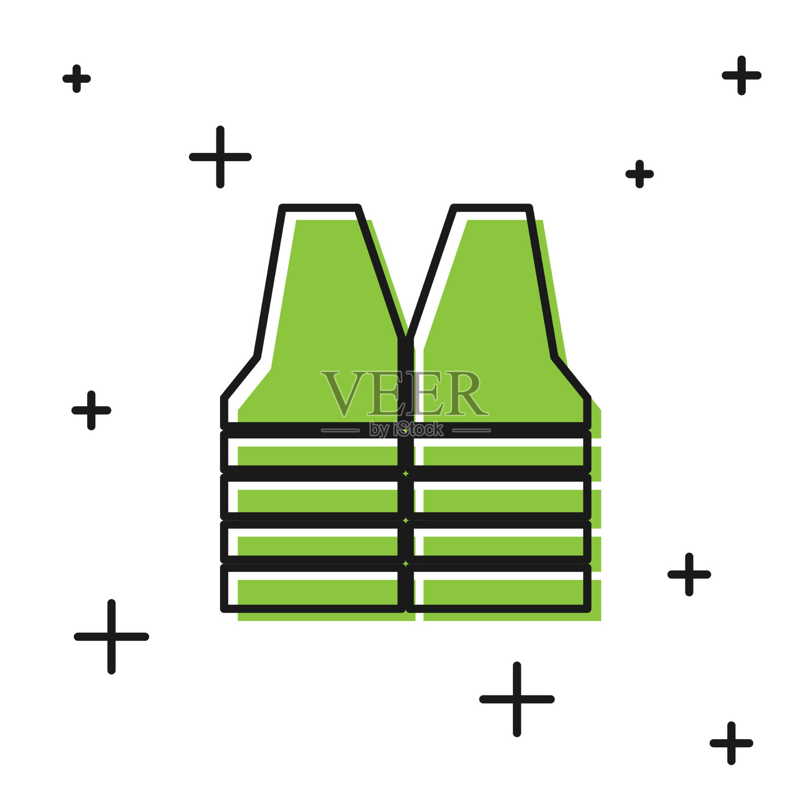 黑色安全背心图标隔离在白色插画图片素材