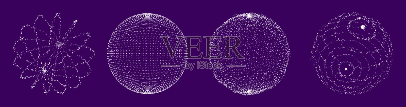 由粒子组成的一组白色球体。现代的线框元素。网格技术领域。矢量插图。插画图片素材