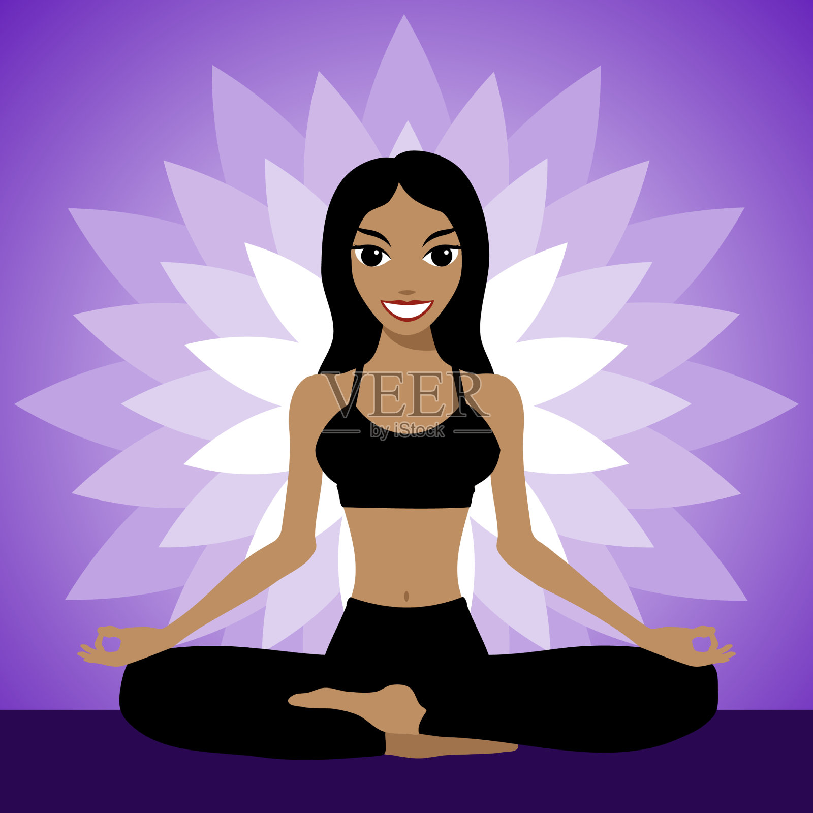 女孩在莲花体位练习瑜伽插画图片素材