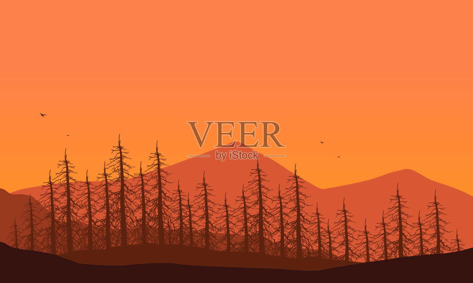 黄昏时森林的现实山景插画图片素材