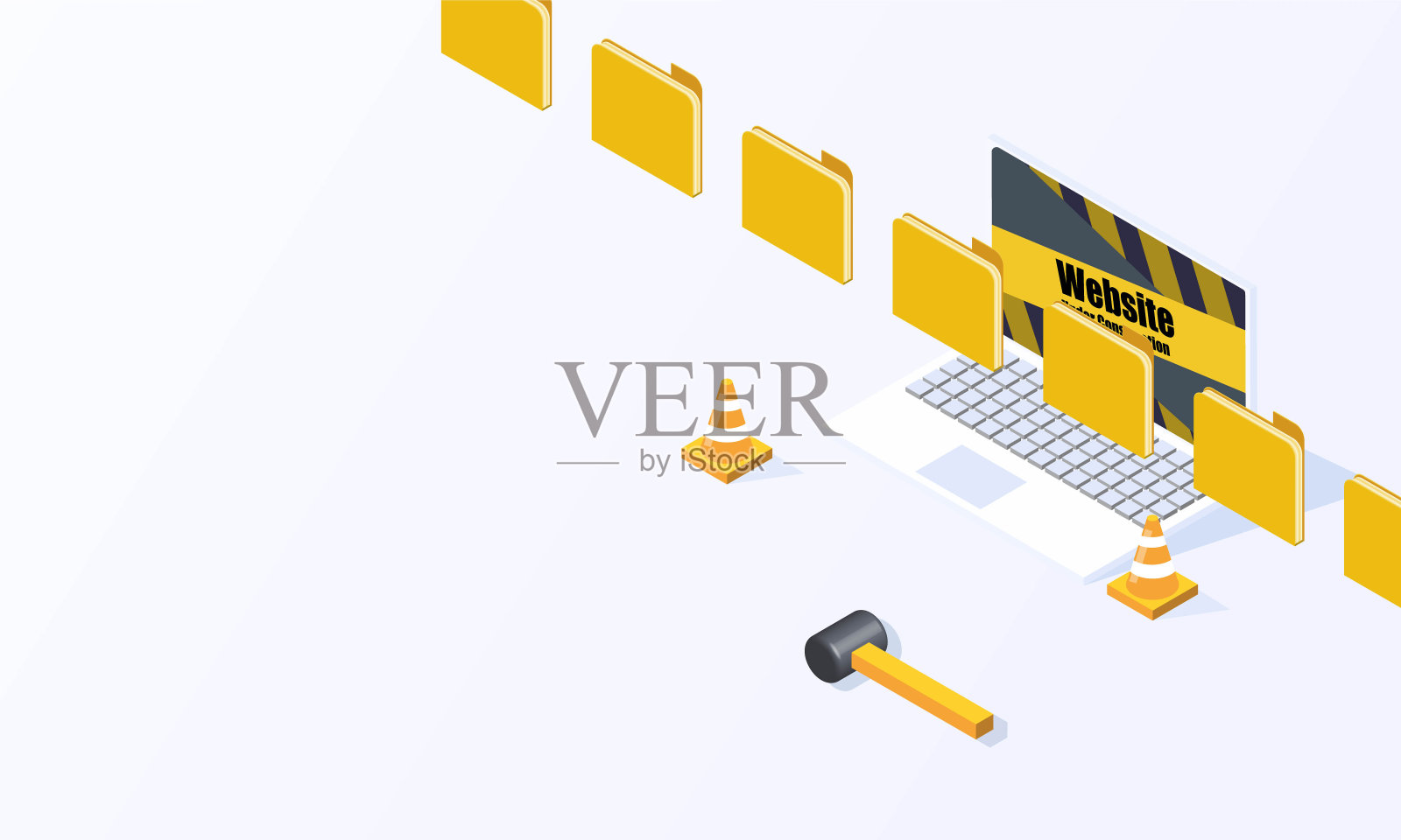 网站正在建设页面平面等距隔离白色背景矢量设计插画图片素材