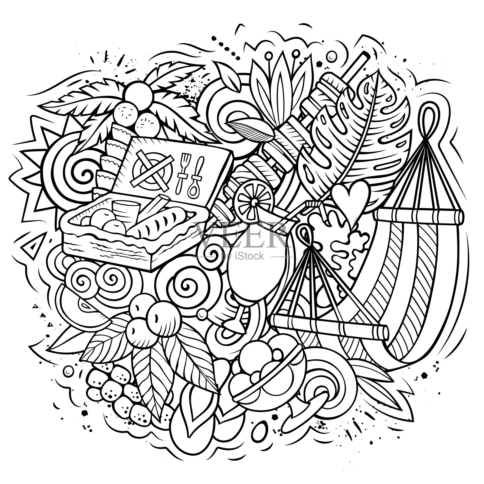 夏季矢量涂鸦插图。插画图片素材