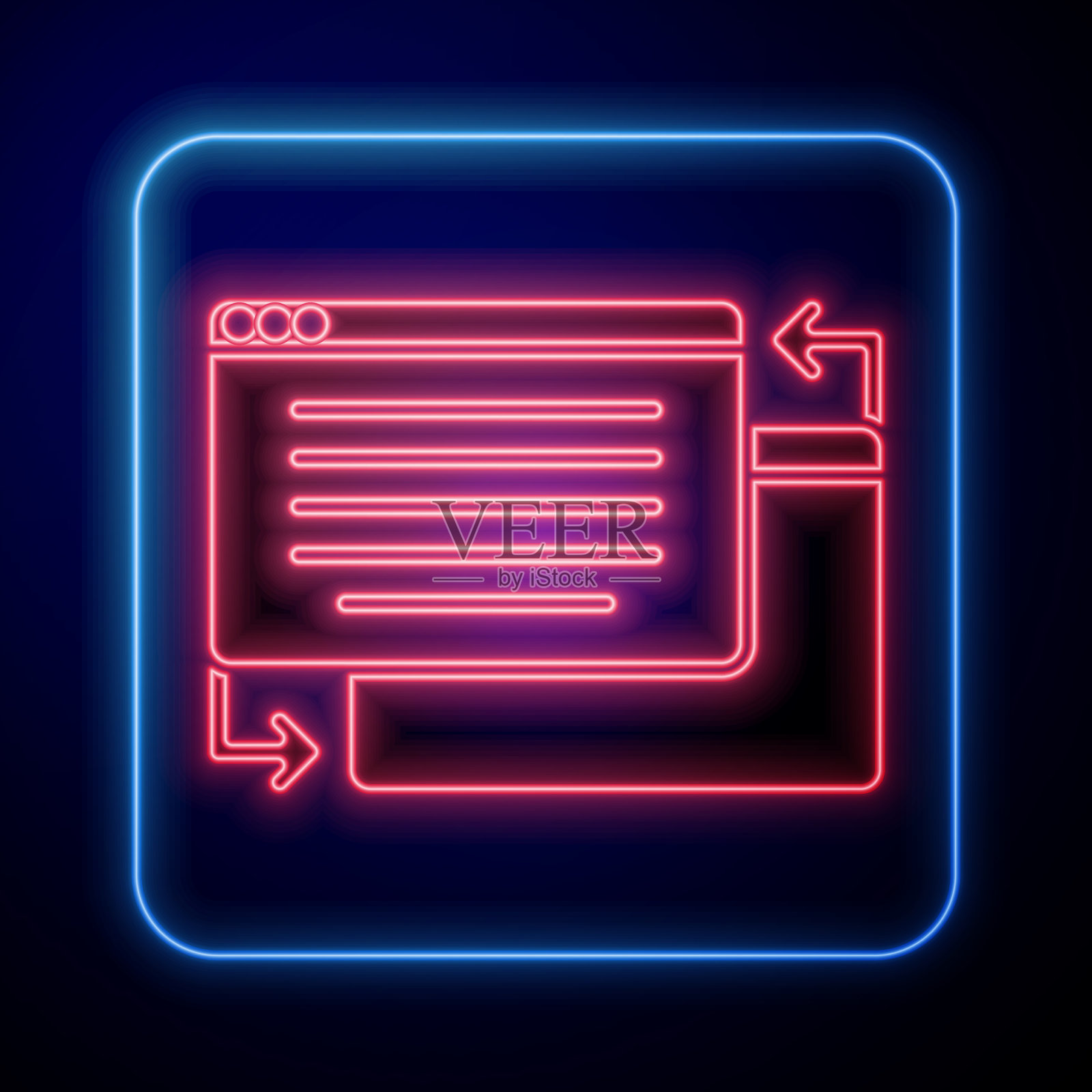 发光的霓虹灯UI或ux设计图标孤立在蓝色插画图片素材