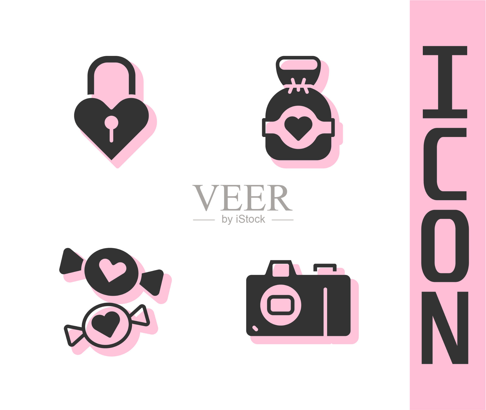 设相机城堡在形状的心脏图标素材