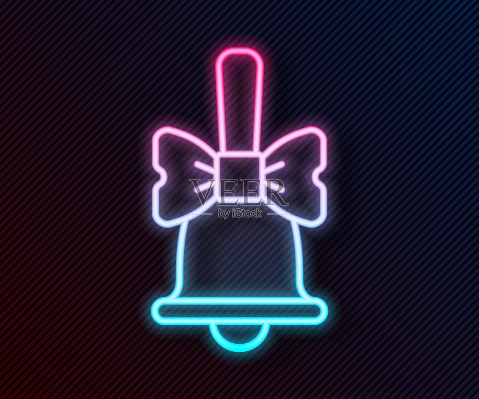 黑色背景上发光的霓虹灯圣诞节响铃图标矢量图插画图片素材