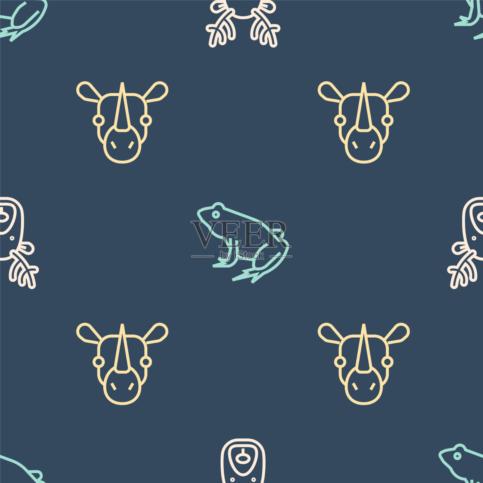 设线鹿头有角，犀牛和图标素材