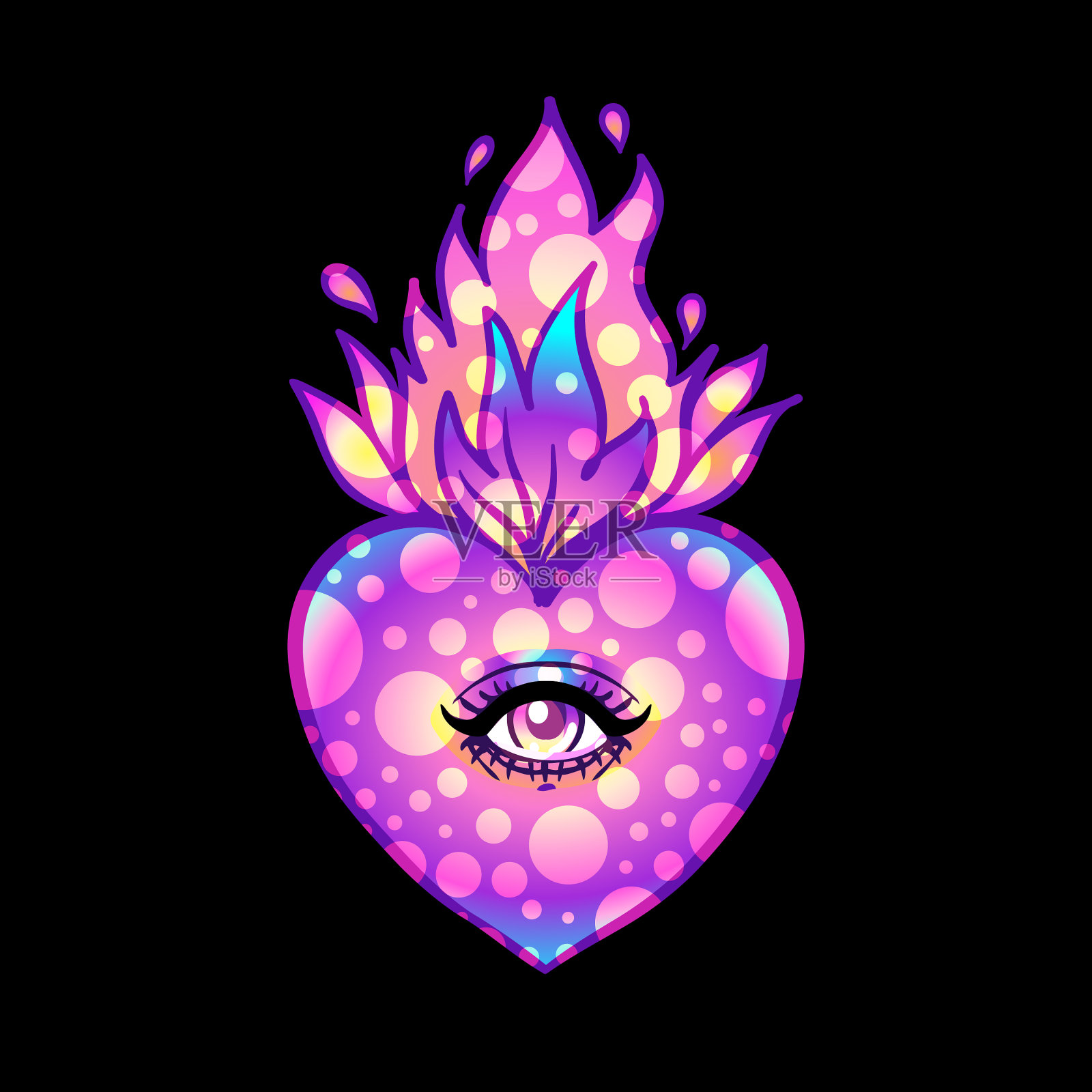 神圣的心带着眼睛，燃烧着火焰插画图片素材