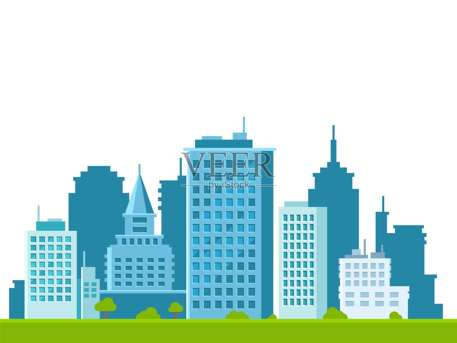 城市天际线上的白色背景城市景观插画图片素材