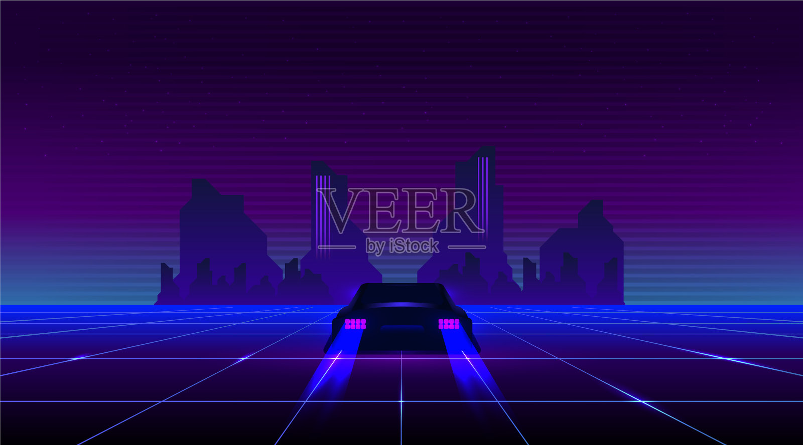 复古未来80年代风格的科幻背景插画图片素材