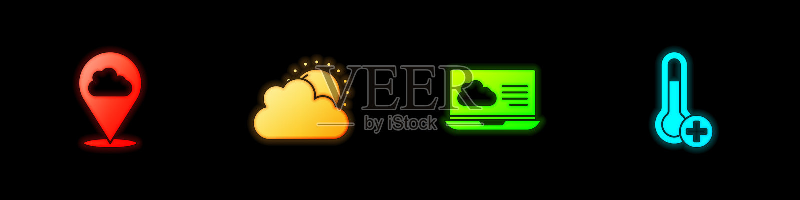 设置位置，云，太阳和天气天气图标素材