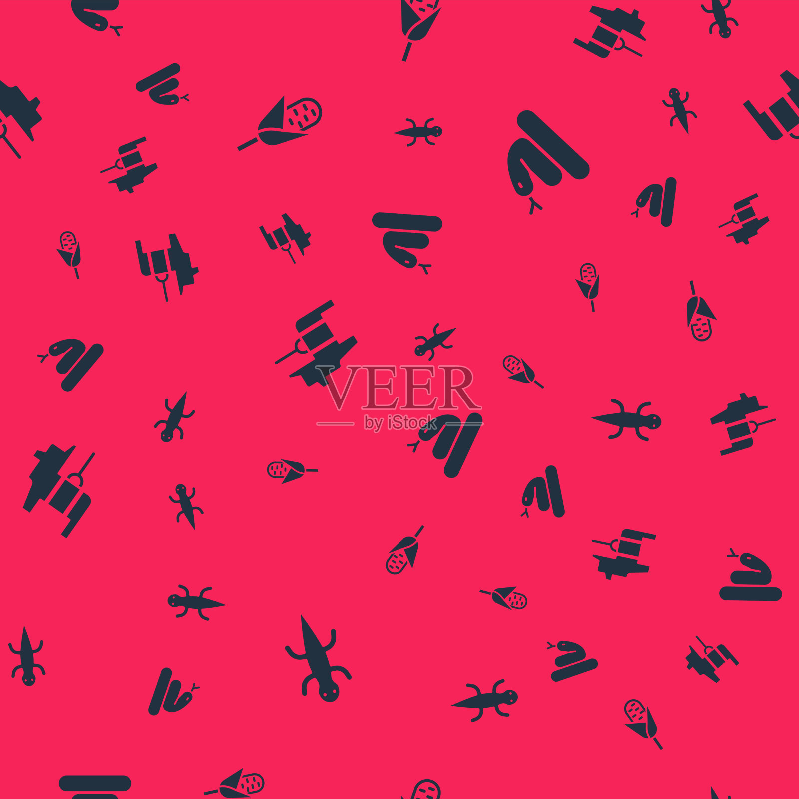 设置蜥蜴玉米皮纳塔和蛇在无缝图标素材