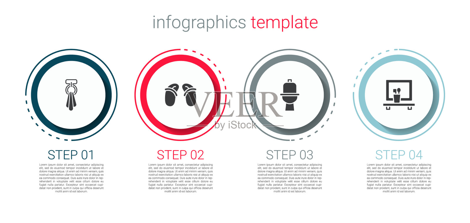 把毛巾放在衣架上、人字拖、抽水马桶和插画图片素材