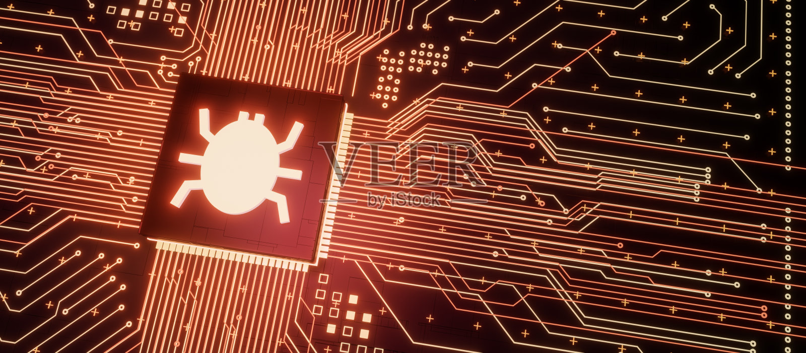 在计算机微处理器内发现的计算机bug或病毒恶意软件照片摄影图片