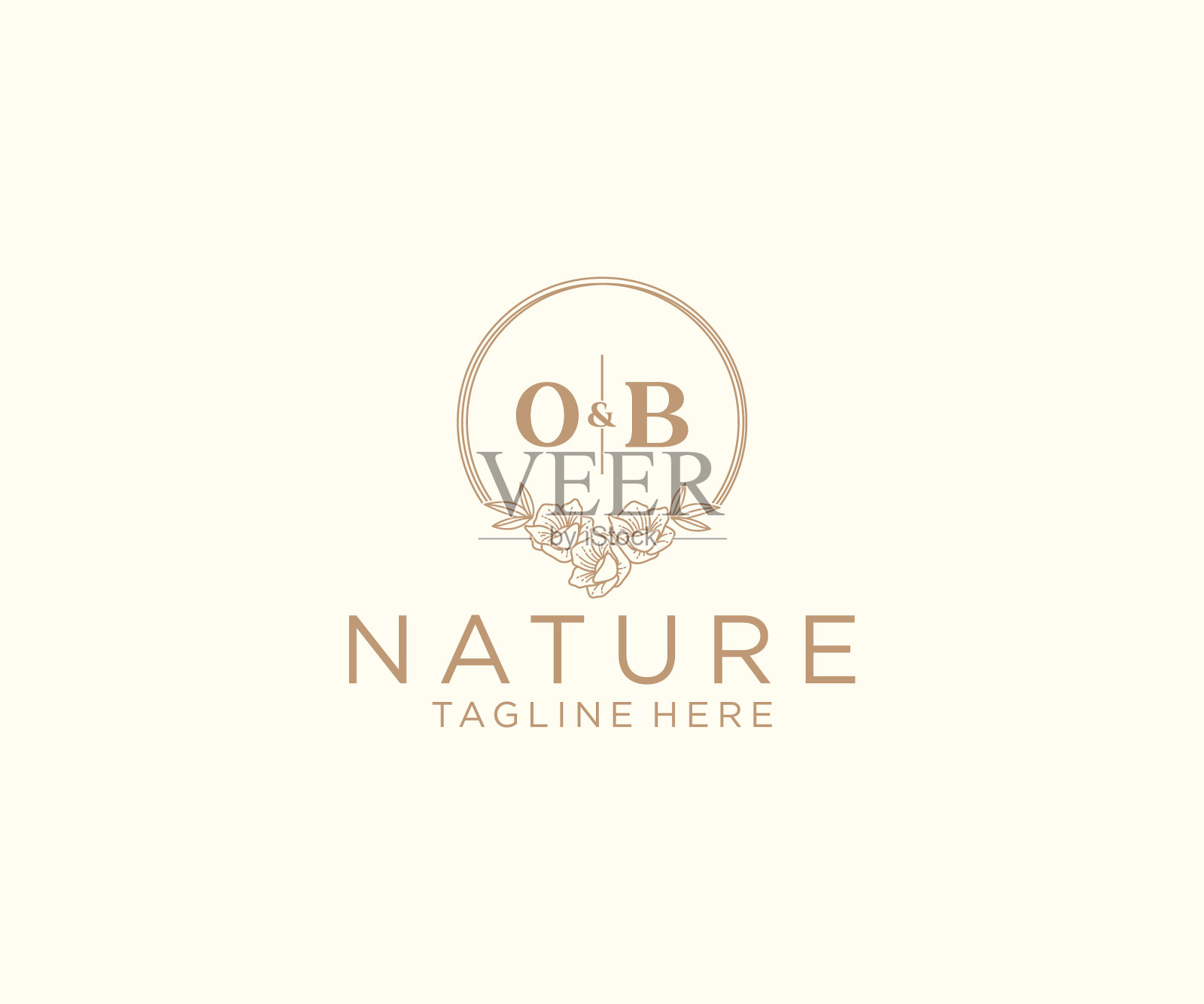 首ob字母花框架植物学的插画图片素材