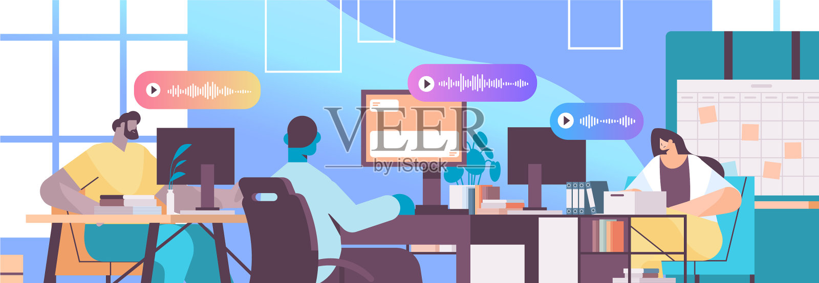 商务人士通过语音信息交流插画图片素材