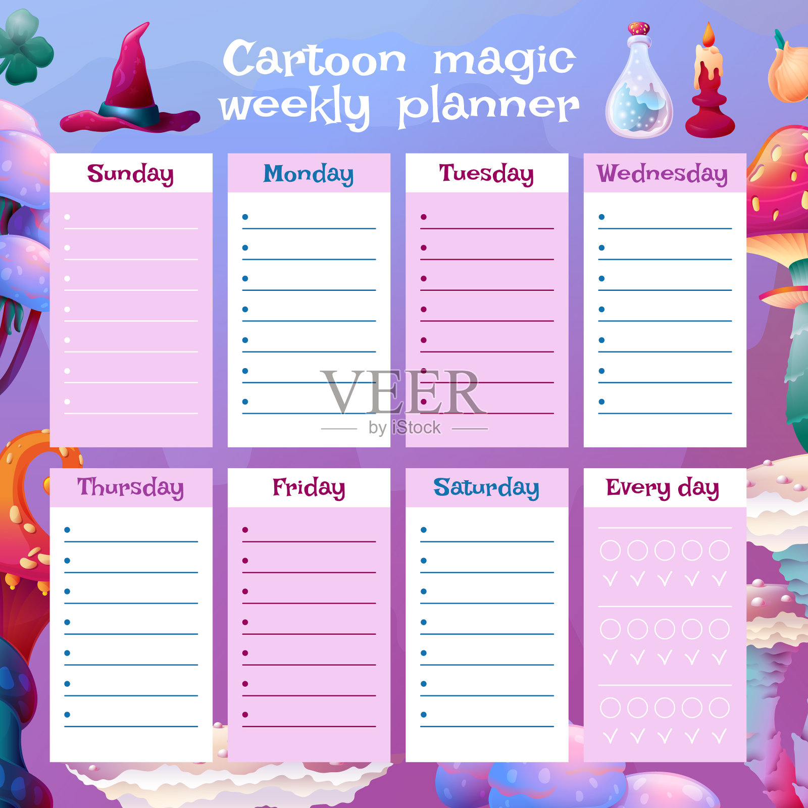 魔法学校的每周任务计划表上插画图片素材