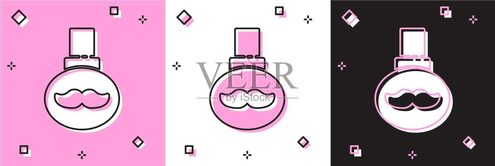 设置胡子和胡子护理油瓶图标插画图片素材