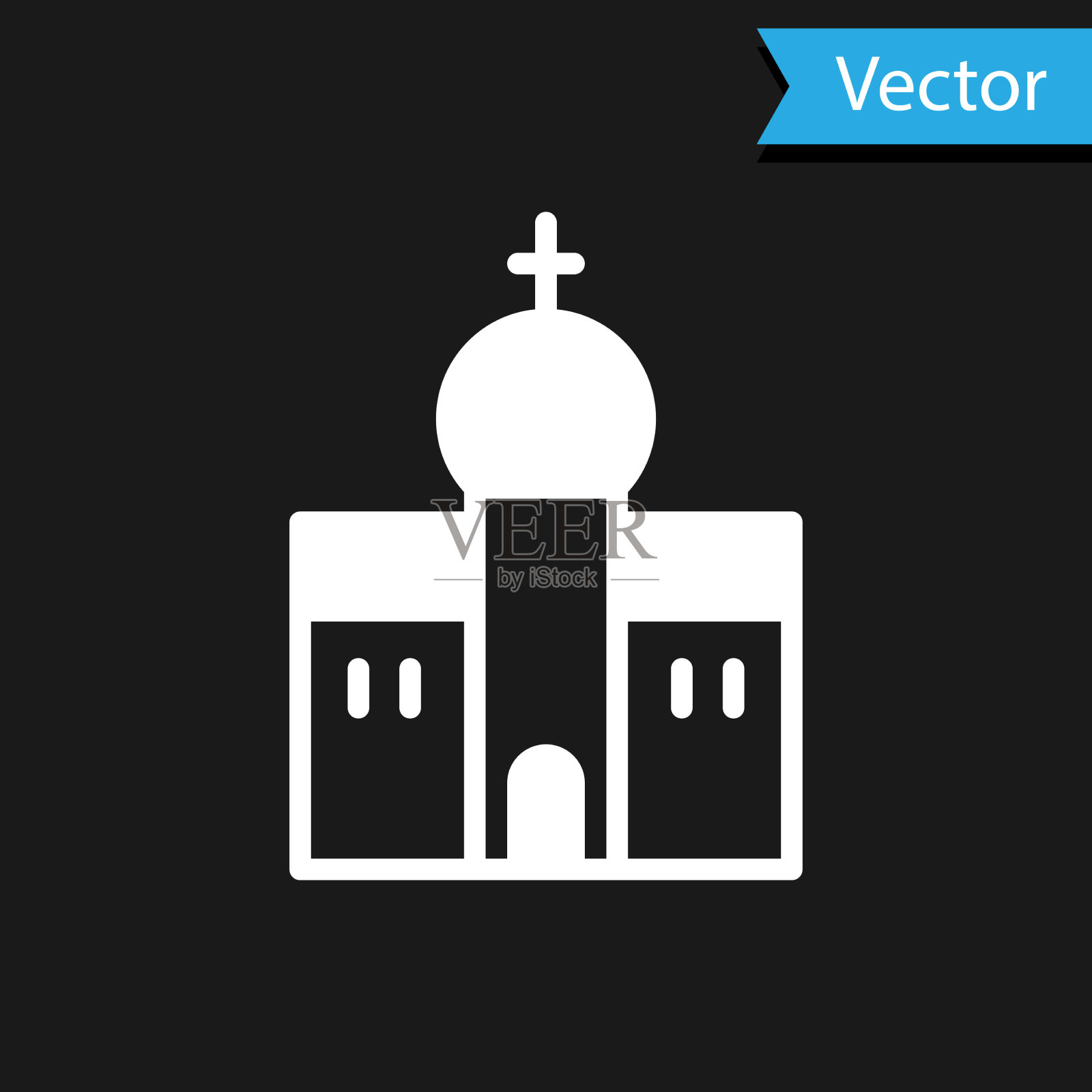 白色教堂建筑图标孤立在黑色插画图片素材