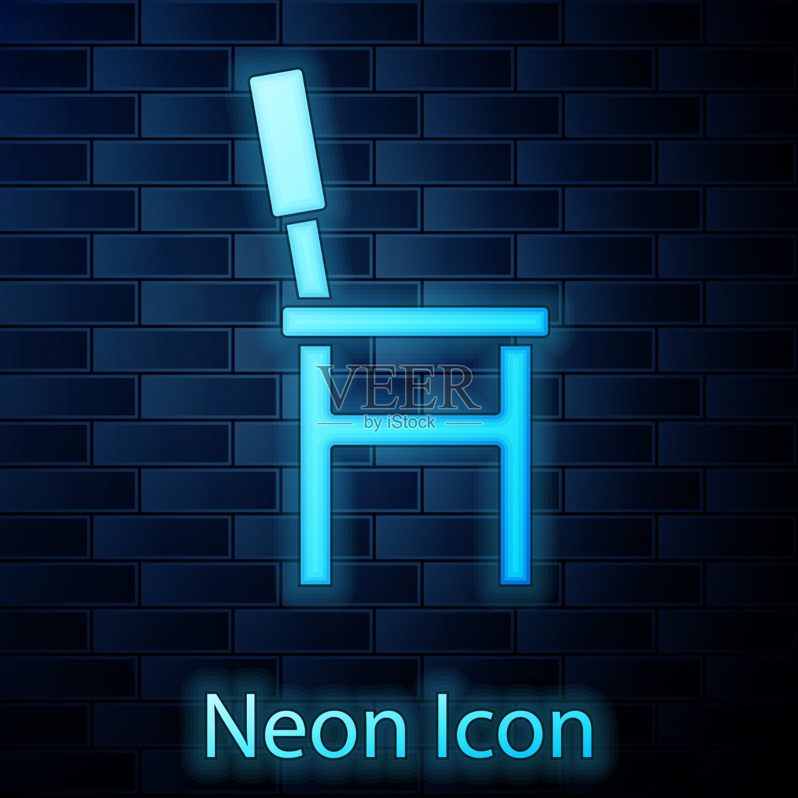 发光的霓虹灯椅子图标孤立在砖墙上插画图片素材