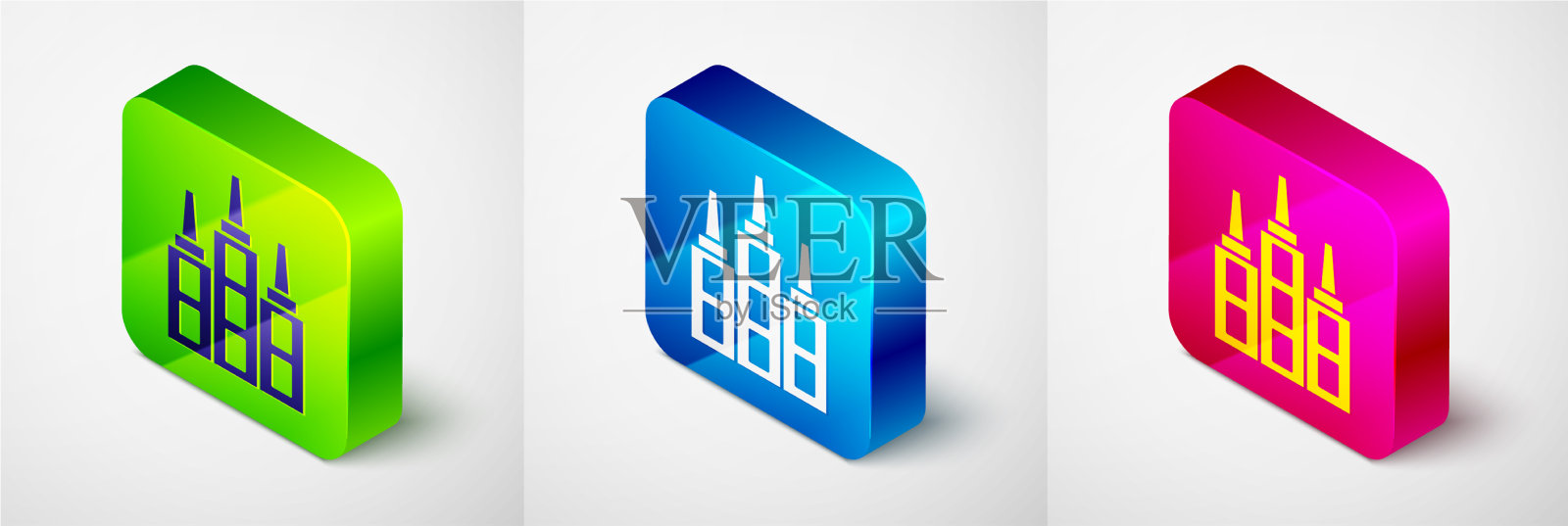 等距摩天大楼图标孤立在灰色图标素材