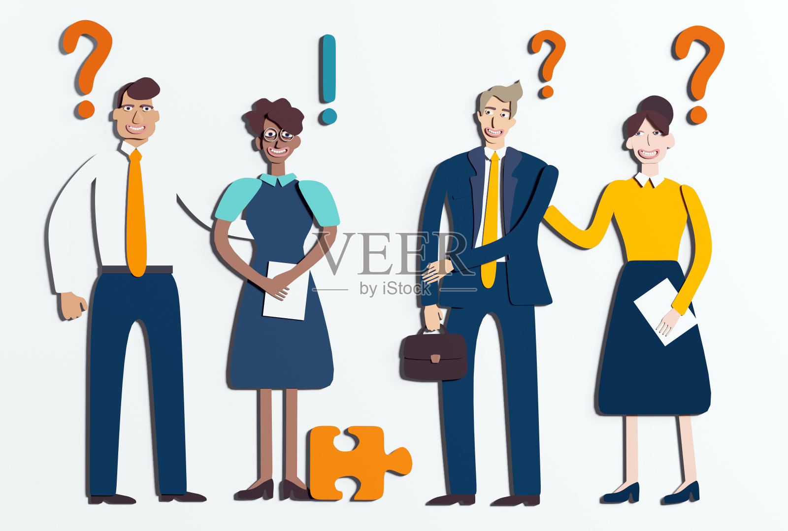 背景用纸做成的商人。商人们在谈论和谈判这笔交易。剪纸设计3D效果图照片摄影图片