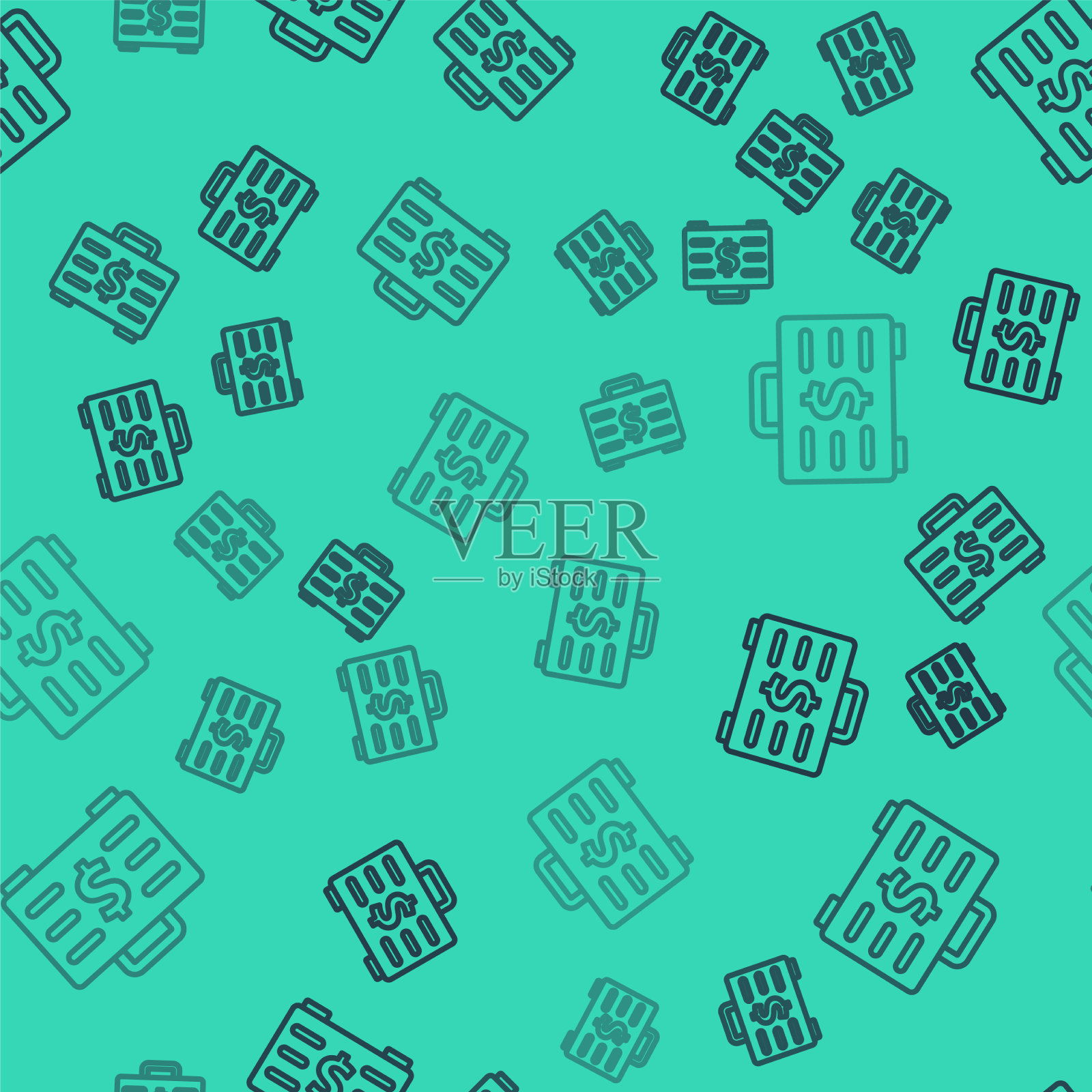 黑线公文包和金钱图标隔离插画图片素材