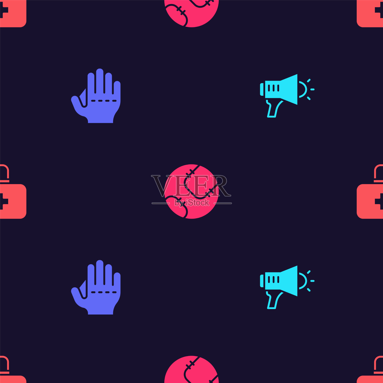 准备扩音器，棒球手套和急救箱图标素材