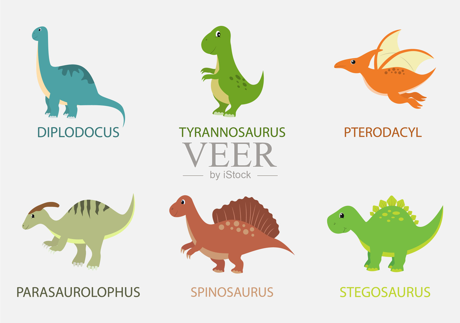 可爱的恐龙卡通人物如棘龙插画图片素材