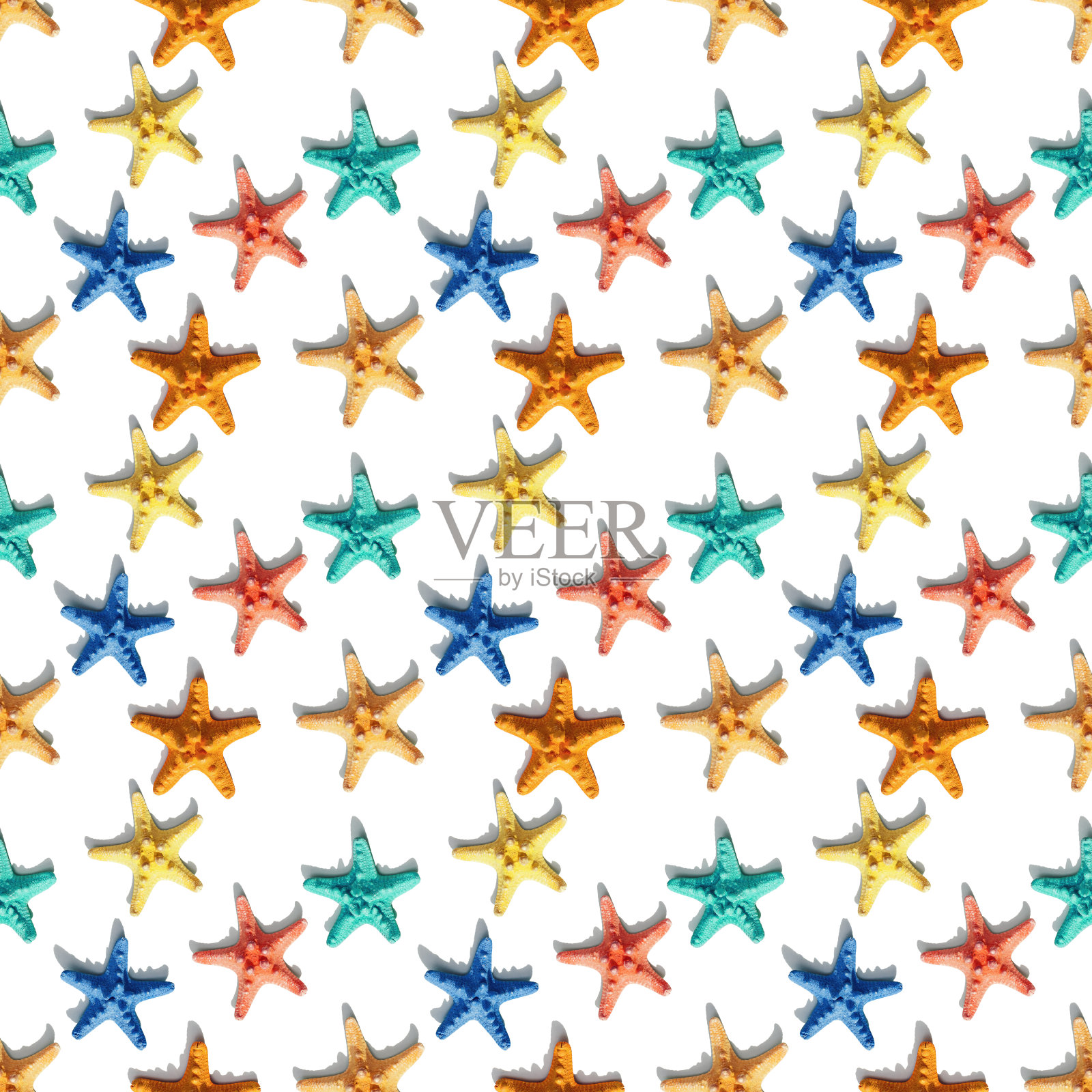 色彩斑斓的海星。快乐、明媚、夏日的心情平躺着。照片摄影图片