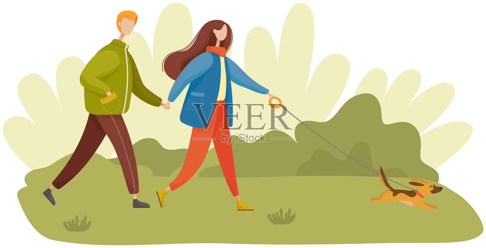 恋爱中的人带着狗一起散步设计元素图片