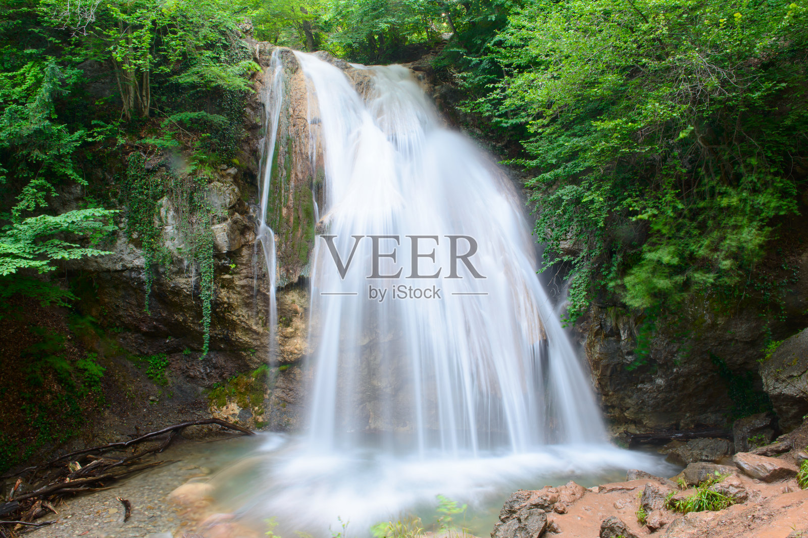 有绿树的大森林瀑布照片摄影图片