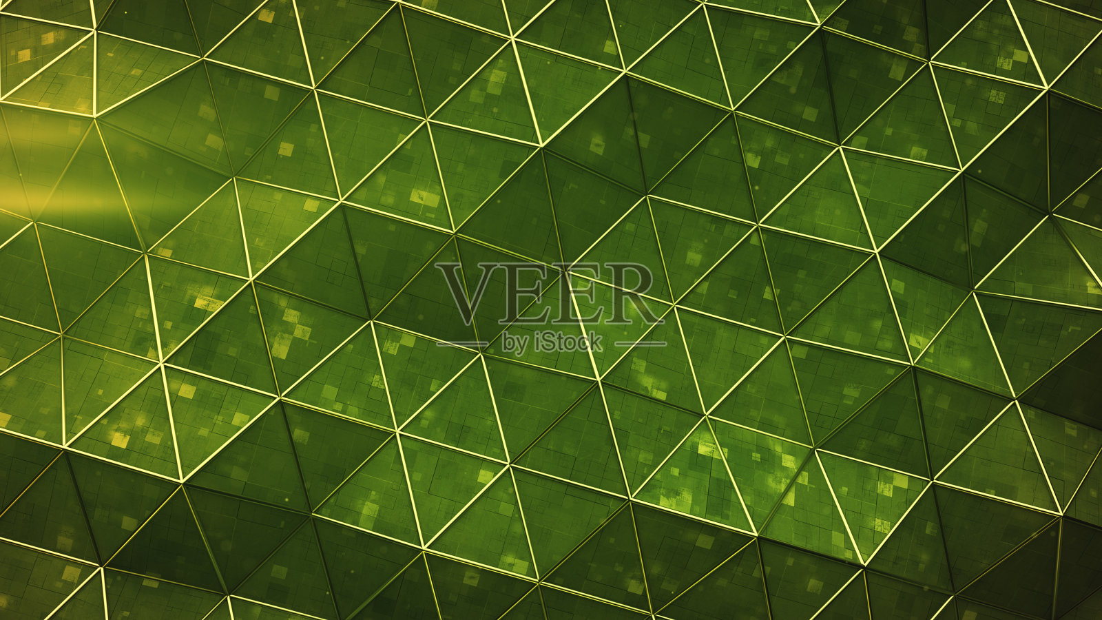 科幻绿色表面与三角形多边形3D渲染插图照片摄影图片