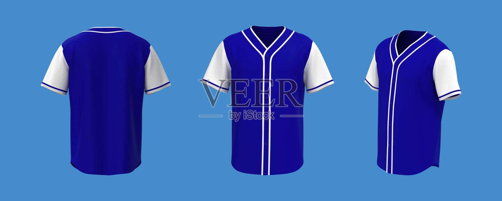 棒球t恤模型的正面，侧面和背面的观点照片摄影图片