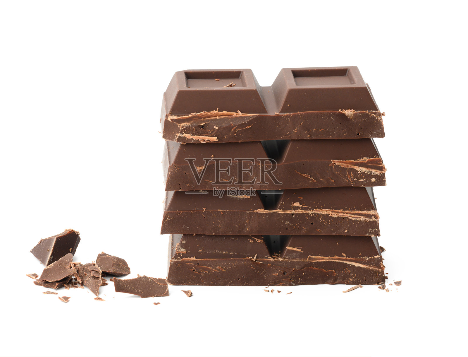 破碎的黑巧克力与碎片孤立的白色背景。巧克力甜点照片摄影图片