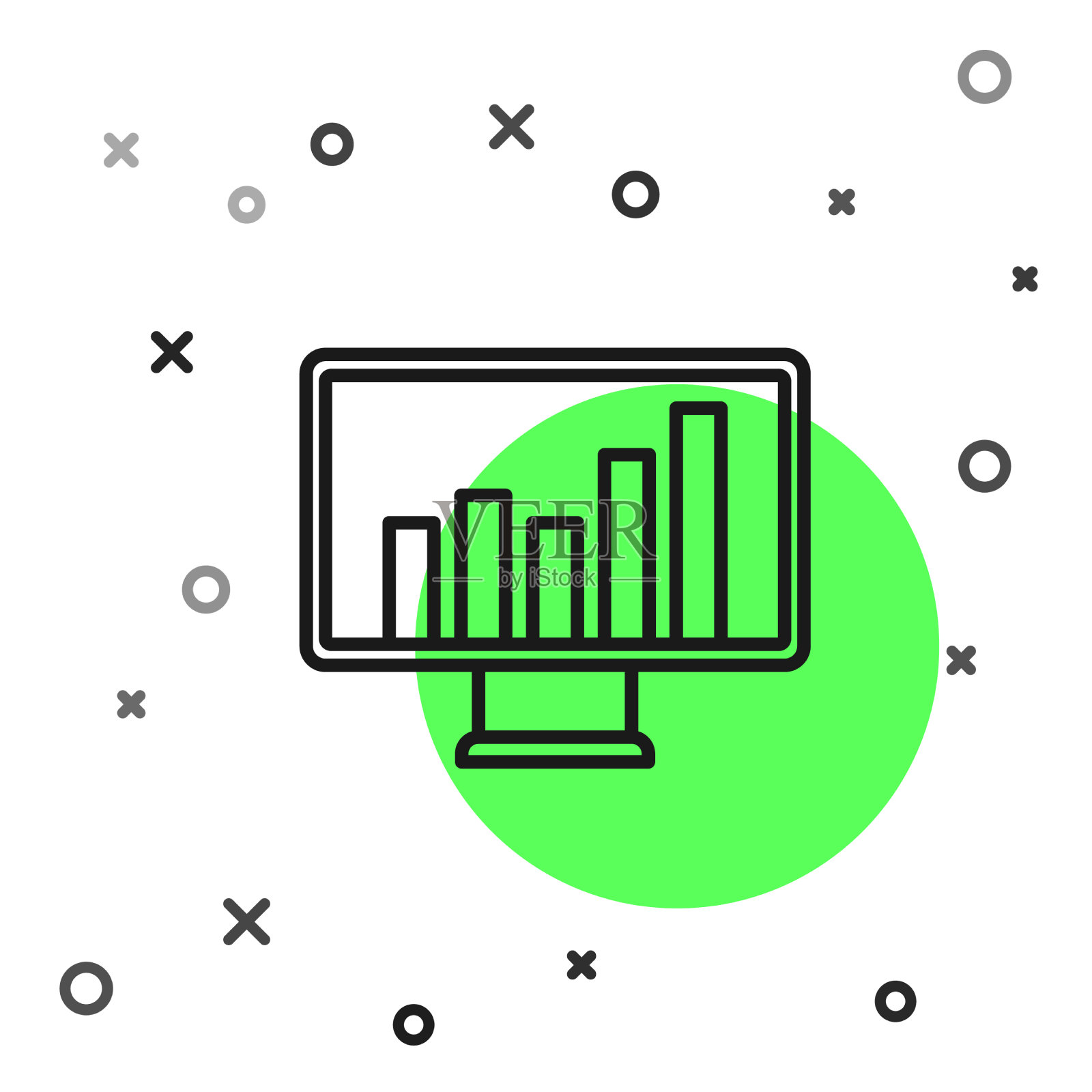 电脑显示器用黑线绘制图表图标插画图片素材