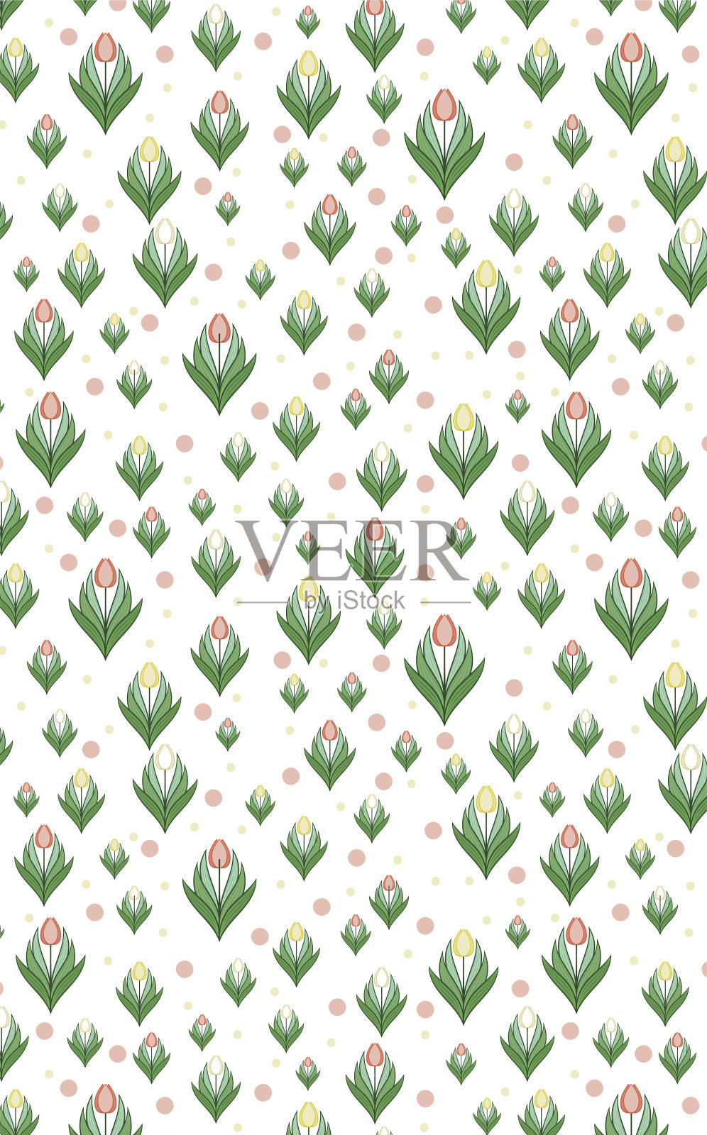 现代风格的春花。图案，装饰品，一束郁金香。卡片模板，背景与文字的地方。可爱的海报邀请和卡片。向量插画图片素材