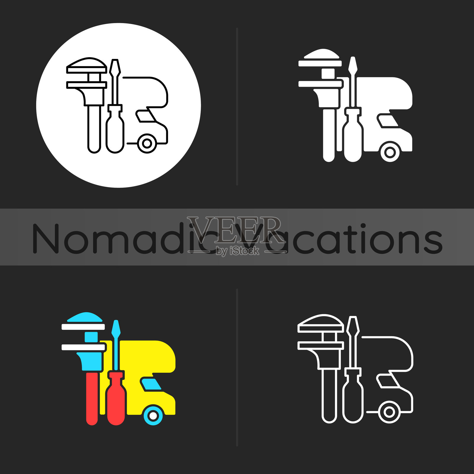 房车维修暗黑主题图标插画图片素材